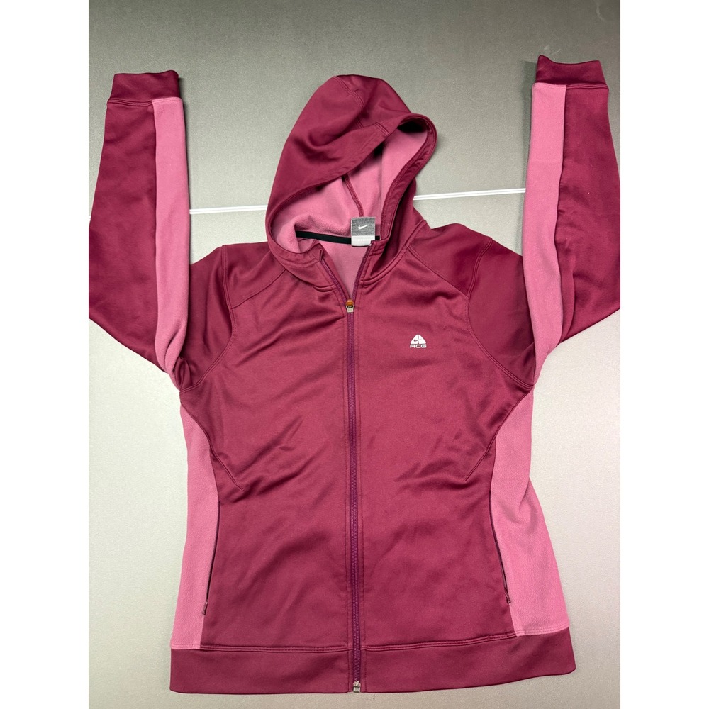 Nike ACG Womens Full Zip Hoodie Burgundy Pink Fleece Lined Jacket Size M